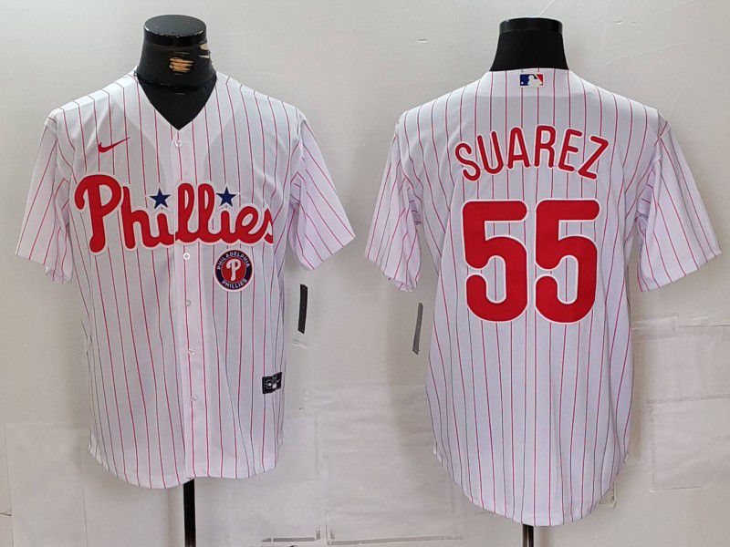 Men Philadelphia Phillies #55 Suarez White stripe Nike Game 2024 MLB Jersey style 3->philadelphia phillies->MLB Jersey